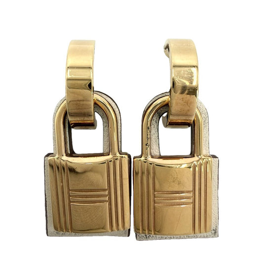 Hermes Earrings O'Kelly Leather White Ivory Gold