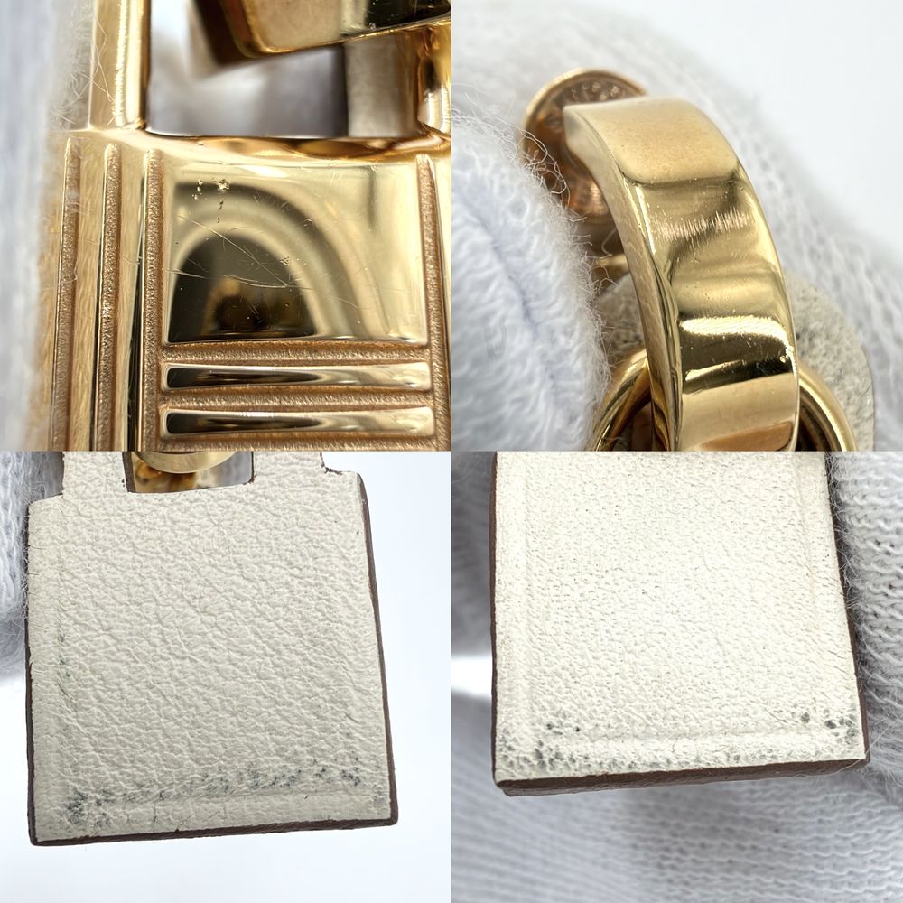 Hermes Earrings O'Kelly Leather White Ivory Gold — view 4