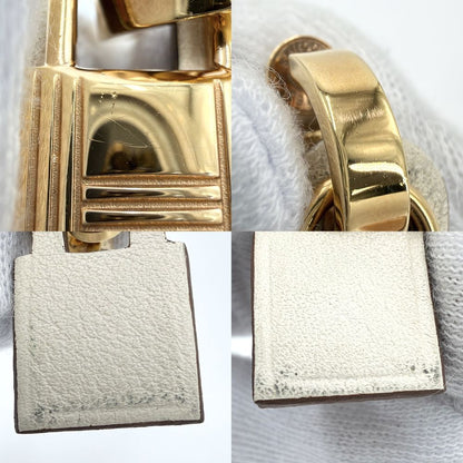 Hermes Earrings O'Kelly Leather White Ivory Gold — view 4
