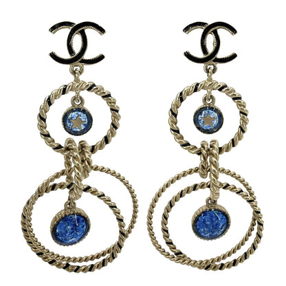 Chanel Earrings CC Logo Swing Star Blue