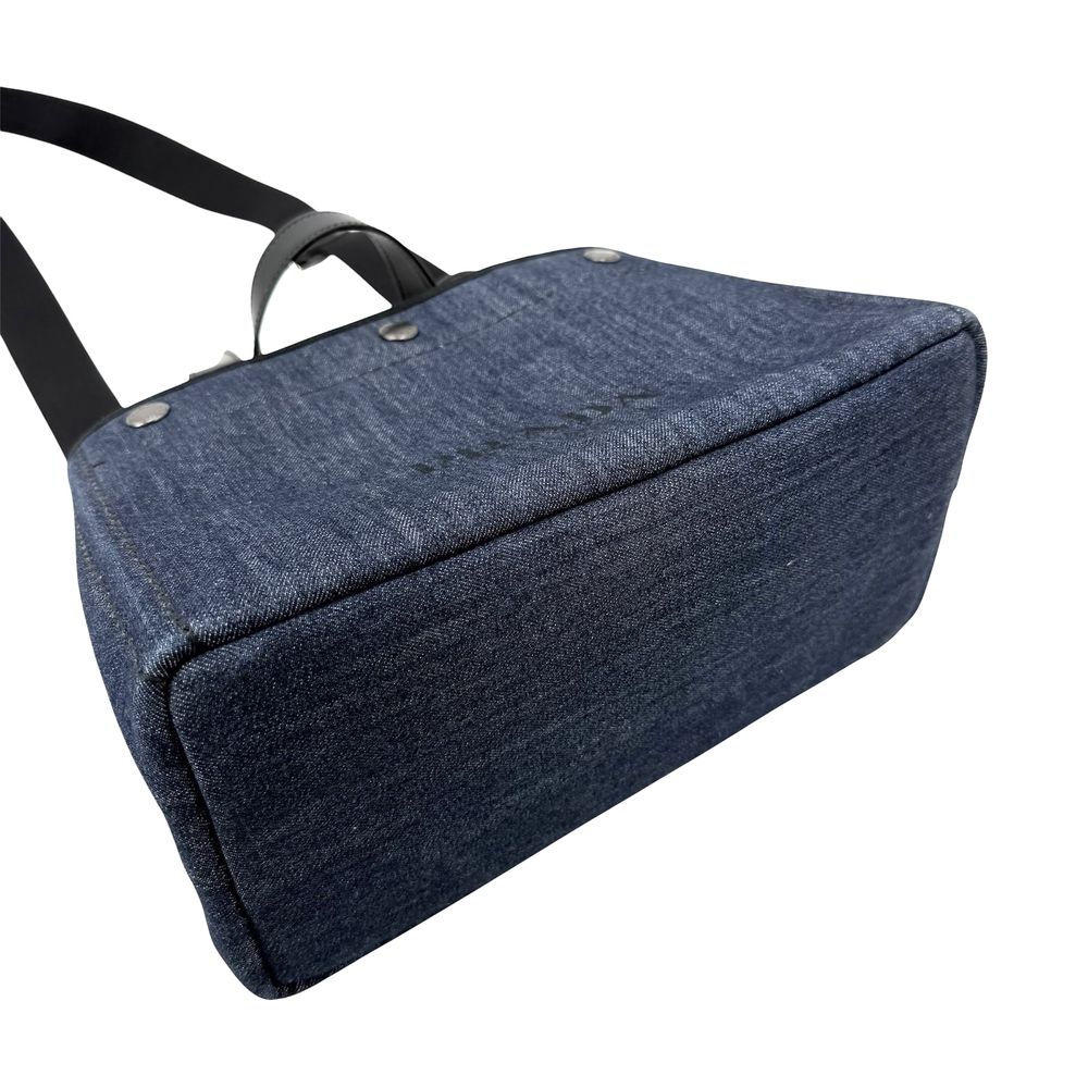 Prada Tote Canapa Denim Fabric Handbag Crossbody Cotton Blue Gold — view 3