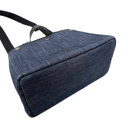 Prada Tote Canapa Denim Fabric Handbag Crossbody Cotton Blue Gold — view 3
