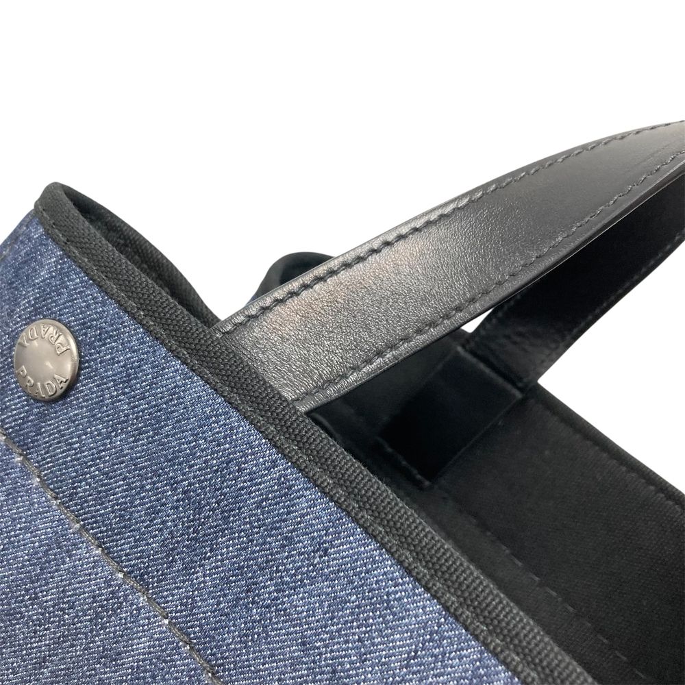 Prada Tote Canapa Denim Fabric Handbag Crossbody Cotton Blue Gold — view 8
