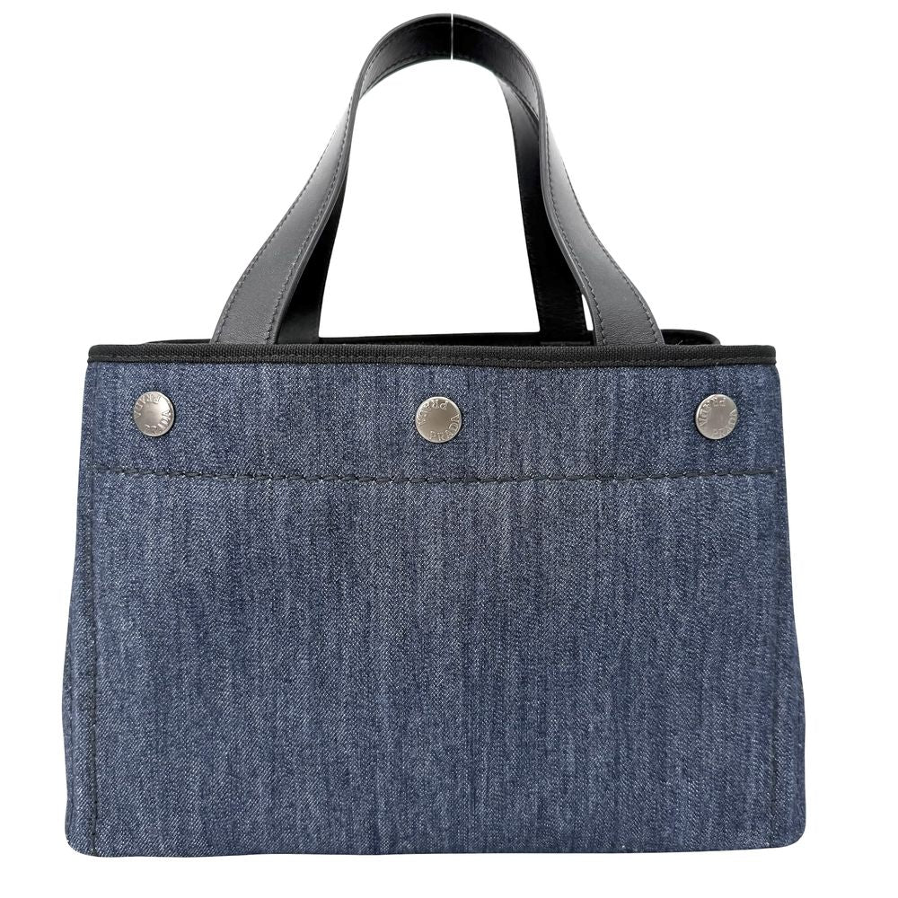 Prada Tote Canapa Denim Fabric Handbag Crossbody Cotton Blue Gold — view 2