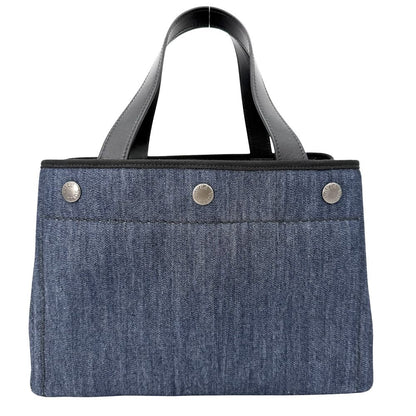 Prada Tote Canapa Denim Fabric Handbag Crossbody Cotton Blue Gold — view 2