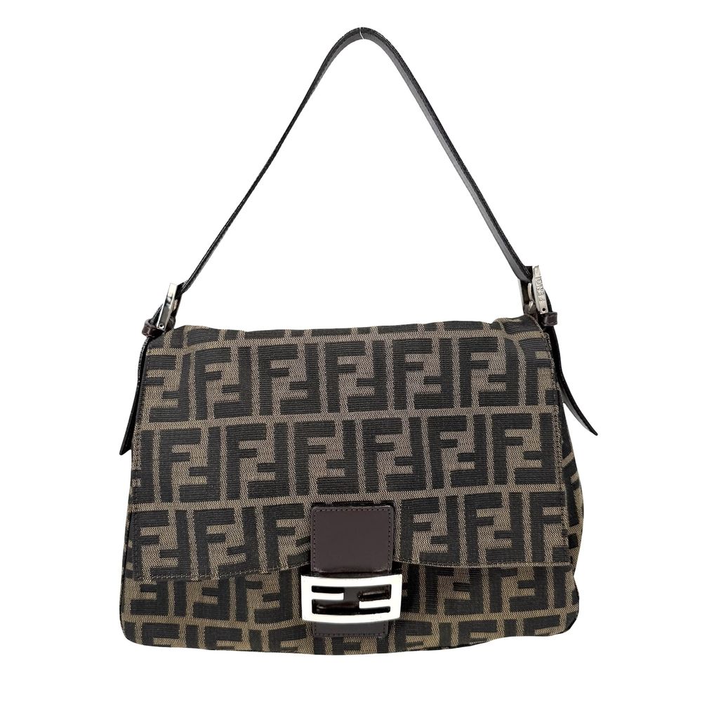 Fendi Shoulder Bag Zucca Mamma Bucket Canvas Leather Brown Silver