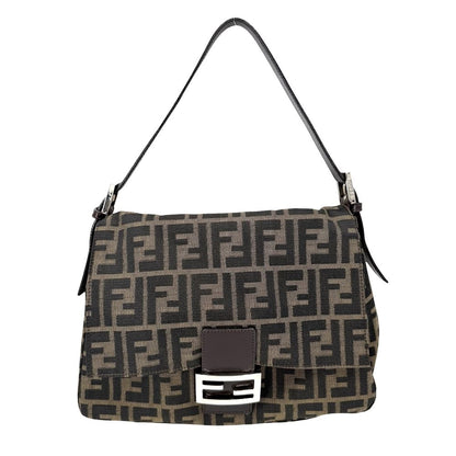 Fendi Shoulder Bag Zucca Mamma Bucket Canvas Leather Brown Silver