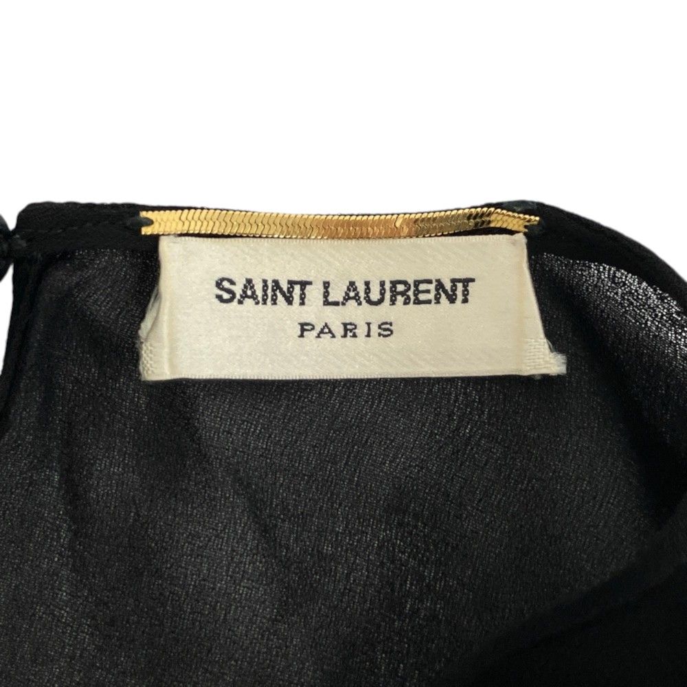 Saint Laurent Paris Long Gathered Sleeve Sheer Blouse Black Spring Summer 36 — view 6