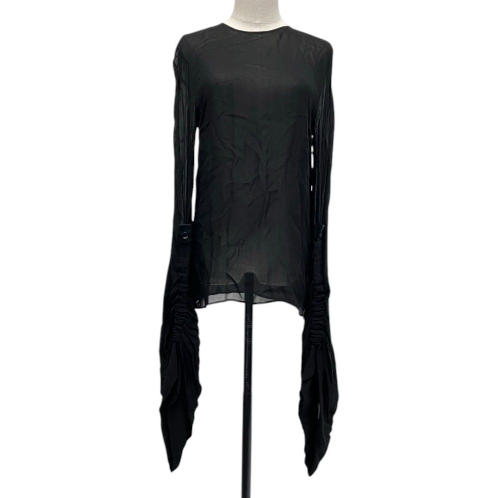Saint Laurent Paris Long Gathered Sleeve Sheer Blouse Black Spring Summer 36