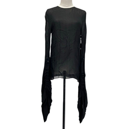 Saint Laurent Paris Long Gathered Sleeve Sheer Blouse Black Spring Summer 36