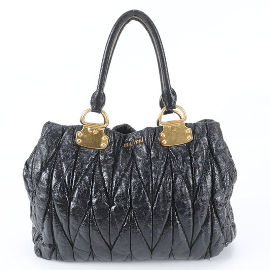 Miu Miu Matelasse Leather Tote Bag Shoulder Handle Black