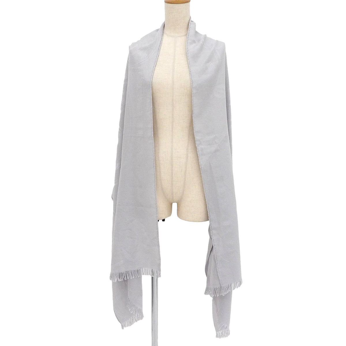 Hermes New Libris Cashmere Silk Fringe Scarf Shawl Light Gray — view 2
