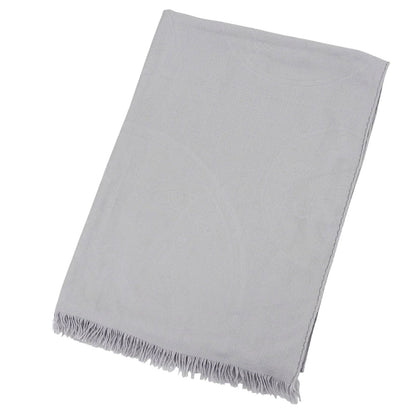 Hermes New Libris Cashmere Silk Fringe Scarf Shawl Light Gray