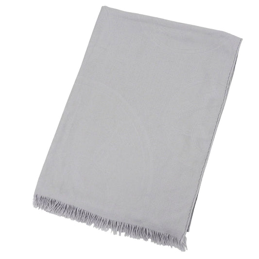 Hermes New Libris Cashmere Silk Fringe Scarf Shawl Light Gray