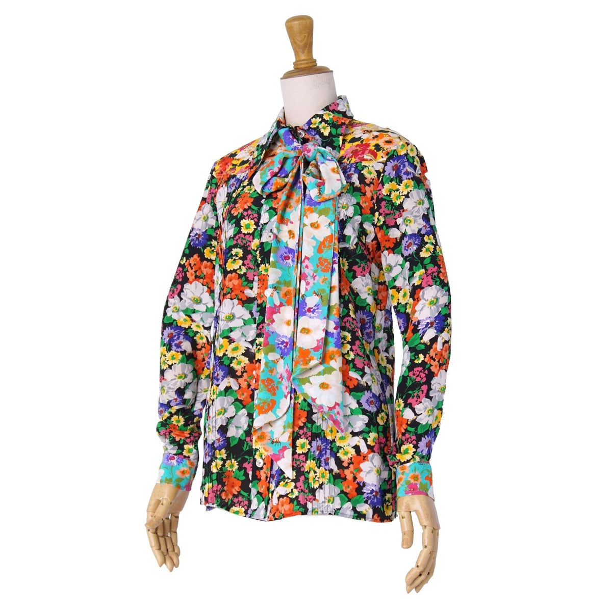 Gucci Shirt Blouse Ribbon Long Sleeve All Over Print Top Silk Multicolor 38 — view 4