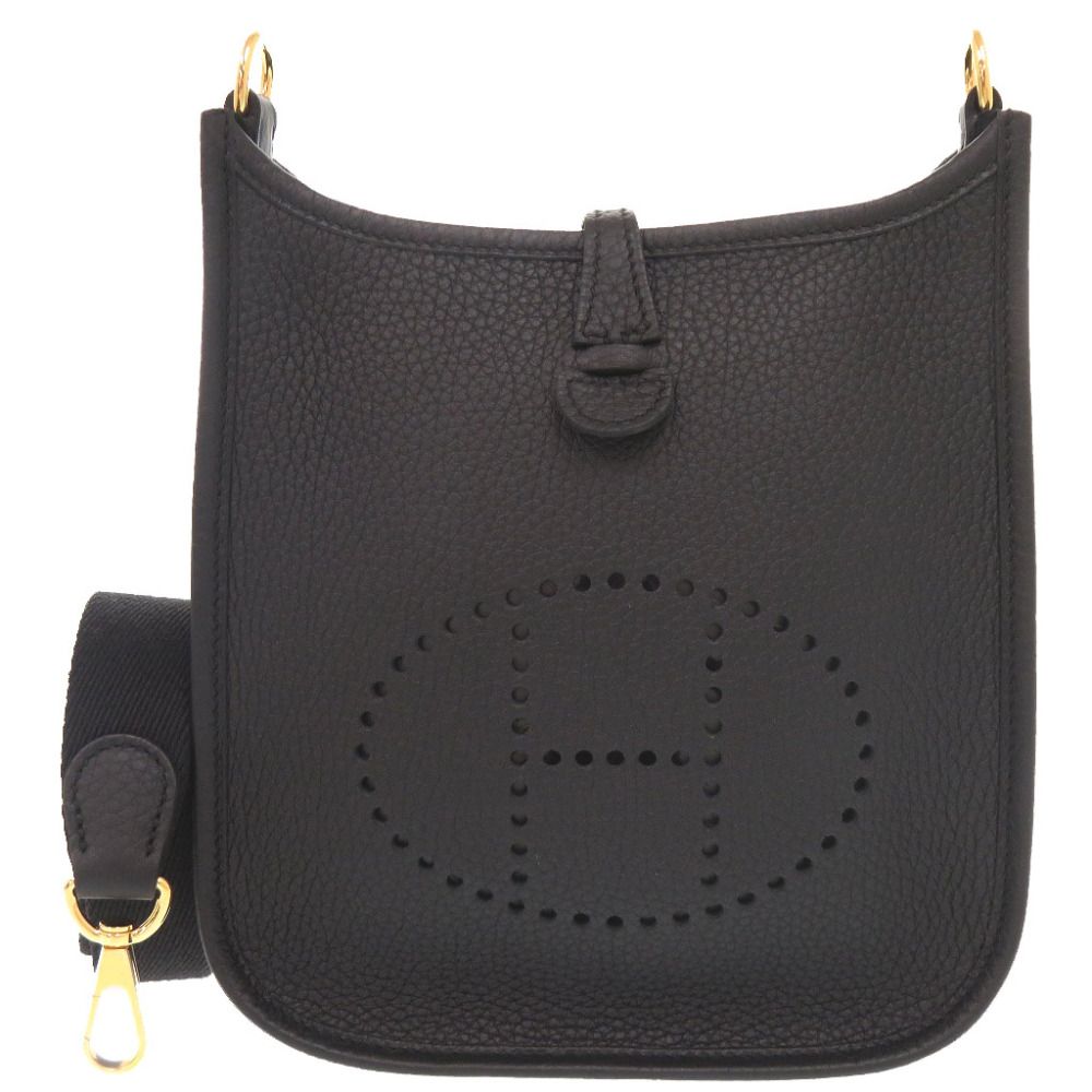Hermes Evelyne TPM Amazone Taurillon Clemence Black Gold Shoulder Bag — view 2
