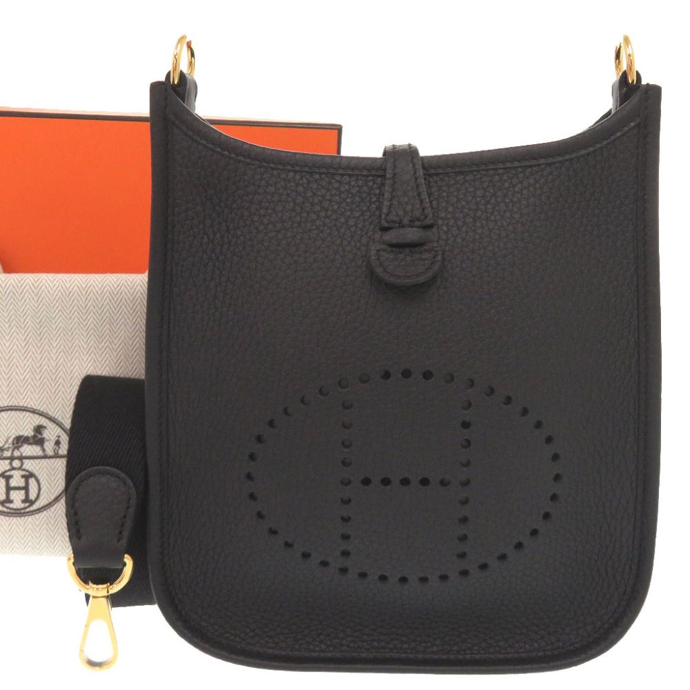 Hermes Evelyne TPM Amazone Taurillon Clemence Black Gold Shoulder Bag