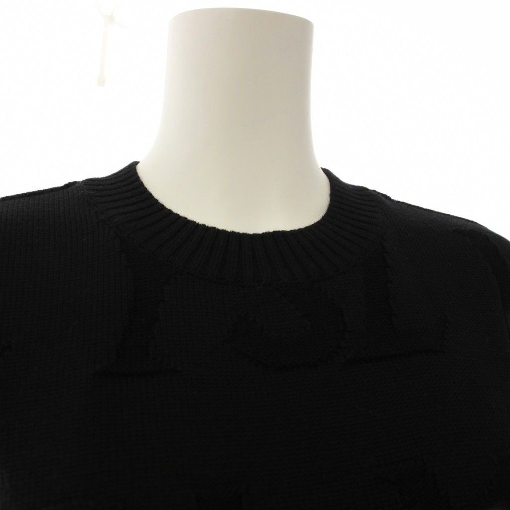 Saint Laurent Knit Dress Short Sleeve Knee-Length Logo Black L — view 4