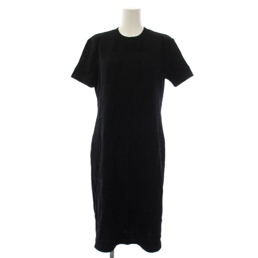Saint Laurent Knit Dress Short Sleeve Knee-Length Logo Black L