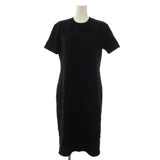 Saint Laurent Knit Dress Short Sleeve Knee-Length Logo Black L