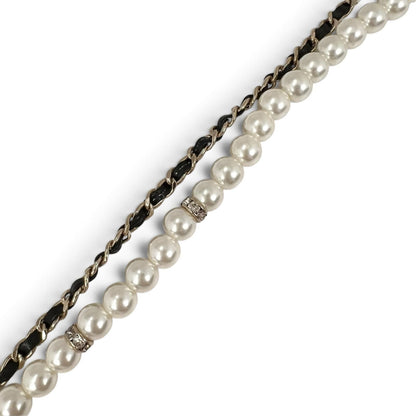 Chanel CC Logo Necklace Faux Pearl Black White Choker — view 6