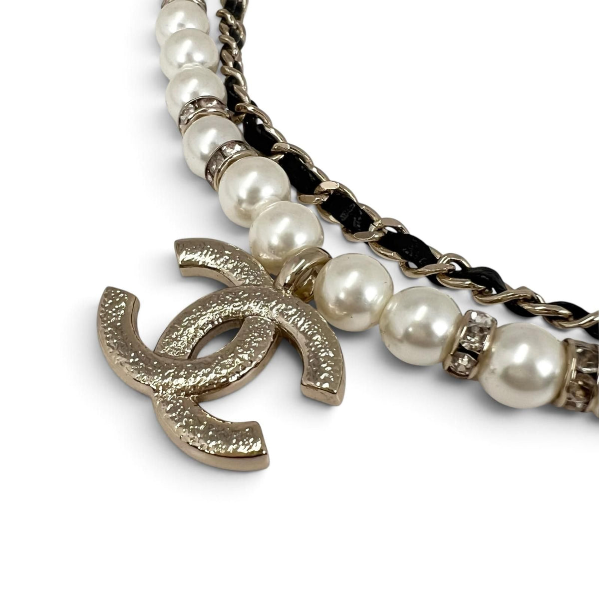 Chanel CC Logo Necklace Faux Pearl Black White Choker — view 5