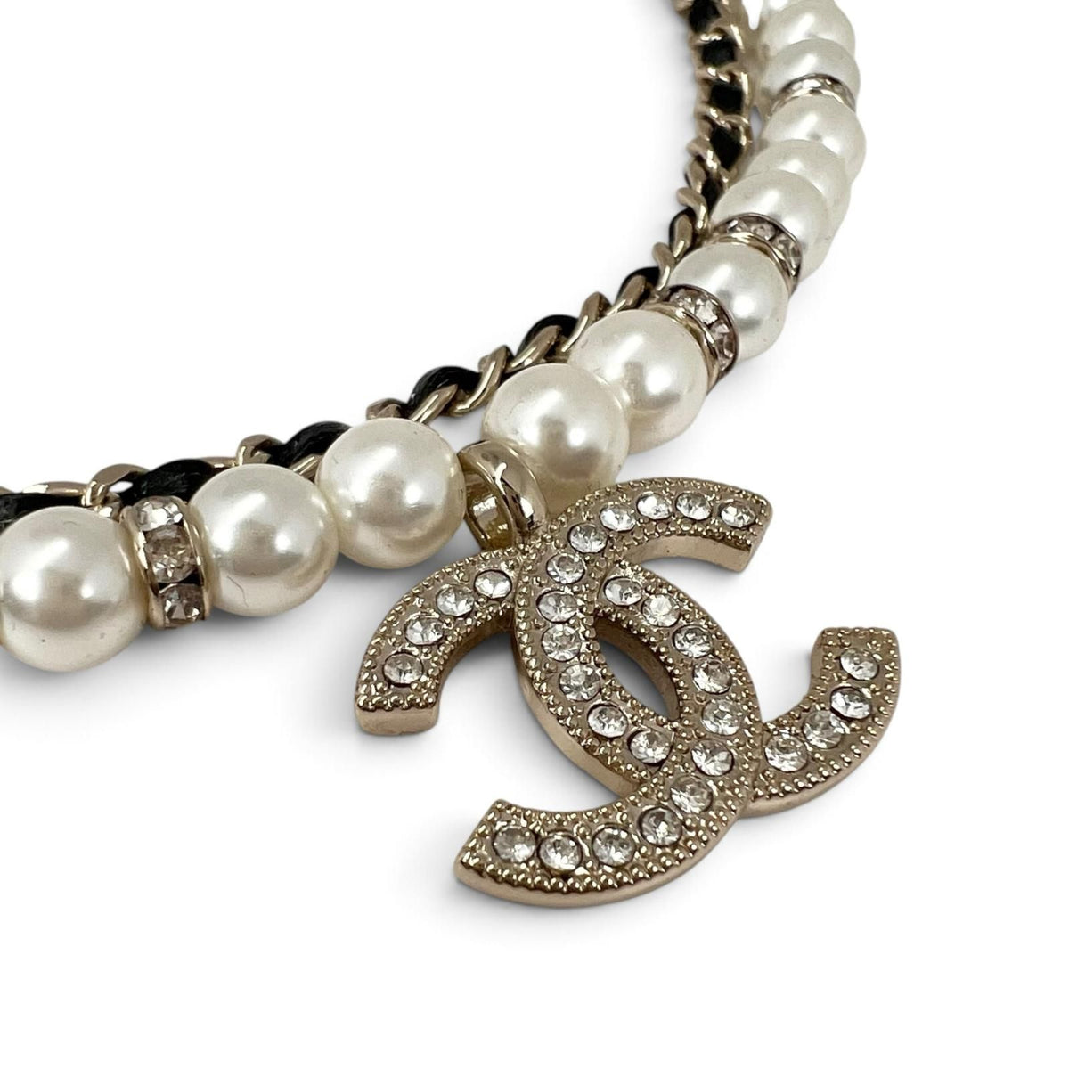 Chanel CC Logo Necklace Faux Pearl Black White Choker