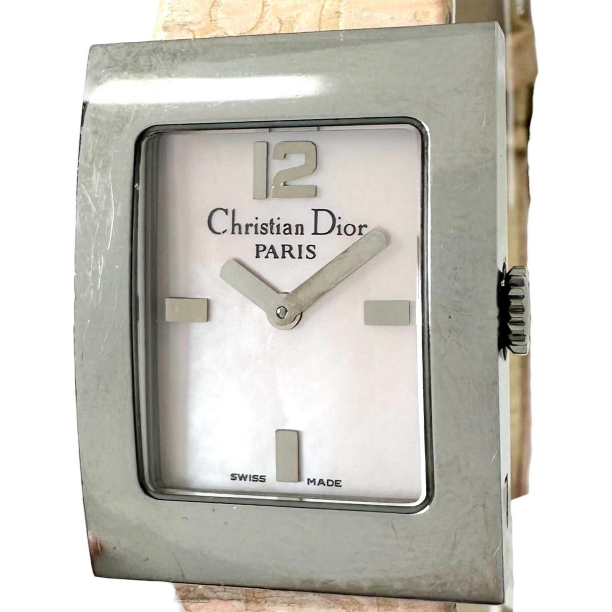 Dior Malice Square Watch Stainless Steel Silver Quartz Pearl Pink Dial — view 3