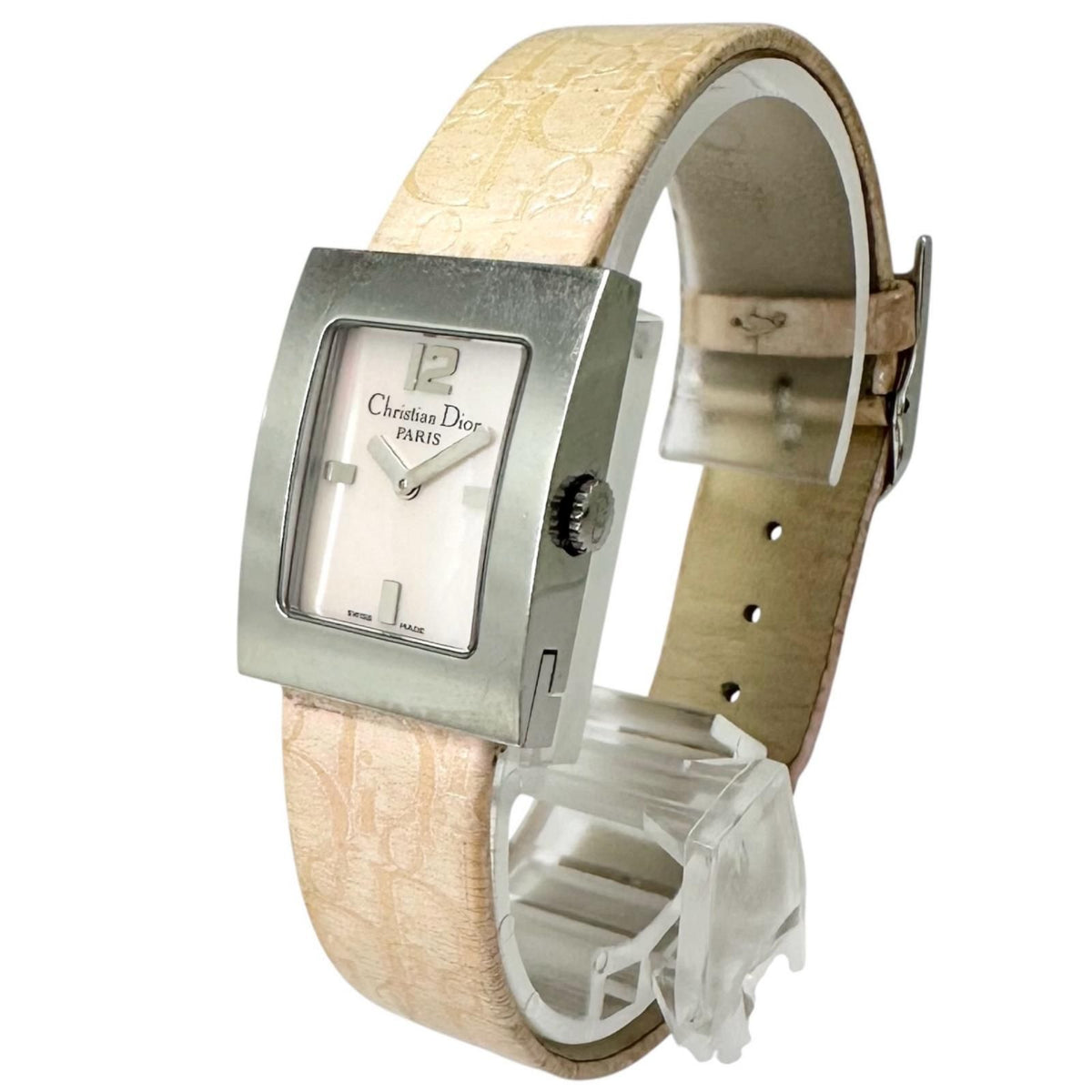 Dior Malice Square Watch Stainless Steel Silver Quartz Pearl Pink Dial — view 2