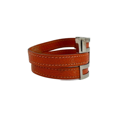 Hermes Bangle Pousse Leather Orange Silver Bracelet — view 2