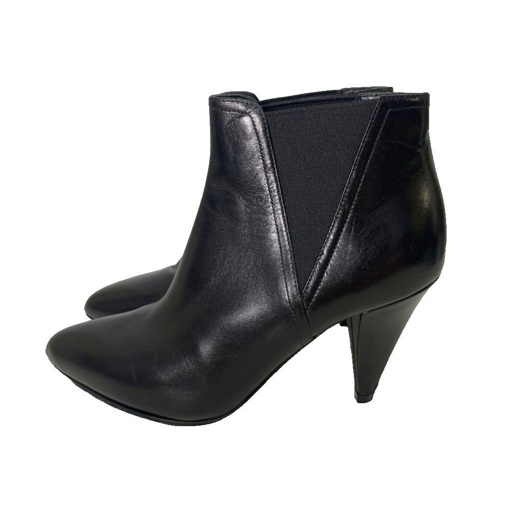 Celine Short Boots Side Gore Heels Pointed Toe Leather Black — view 2