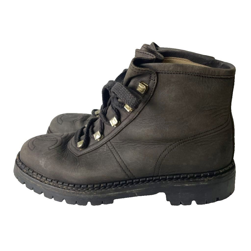 Chanel CC Logo Leather Short Boots Lace-up Black 6 — view 2