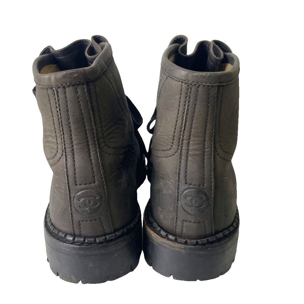 Chanel CC Logo Leather Short Boots Lace-up Black 6 — view 3