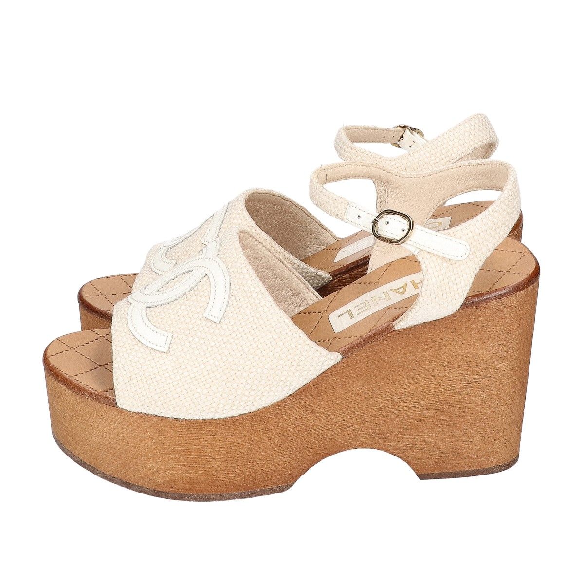 Chanel CC Logo Ankle Strap Wedge Sole Sandals 37C — view 2