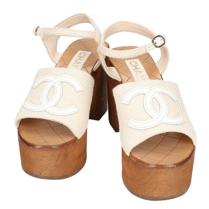 Chanel CC Logo Ankle Strap Wedge Sole Sandals 37C