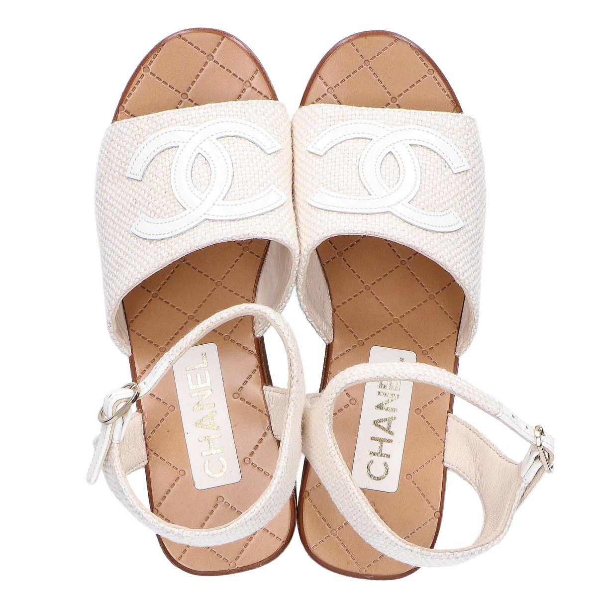 Chanel CC Logo Ankle Strap Wedge Sole Sandals 37C — view 5