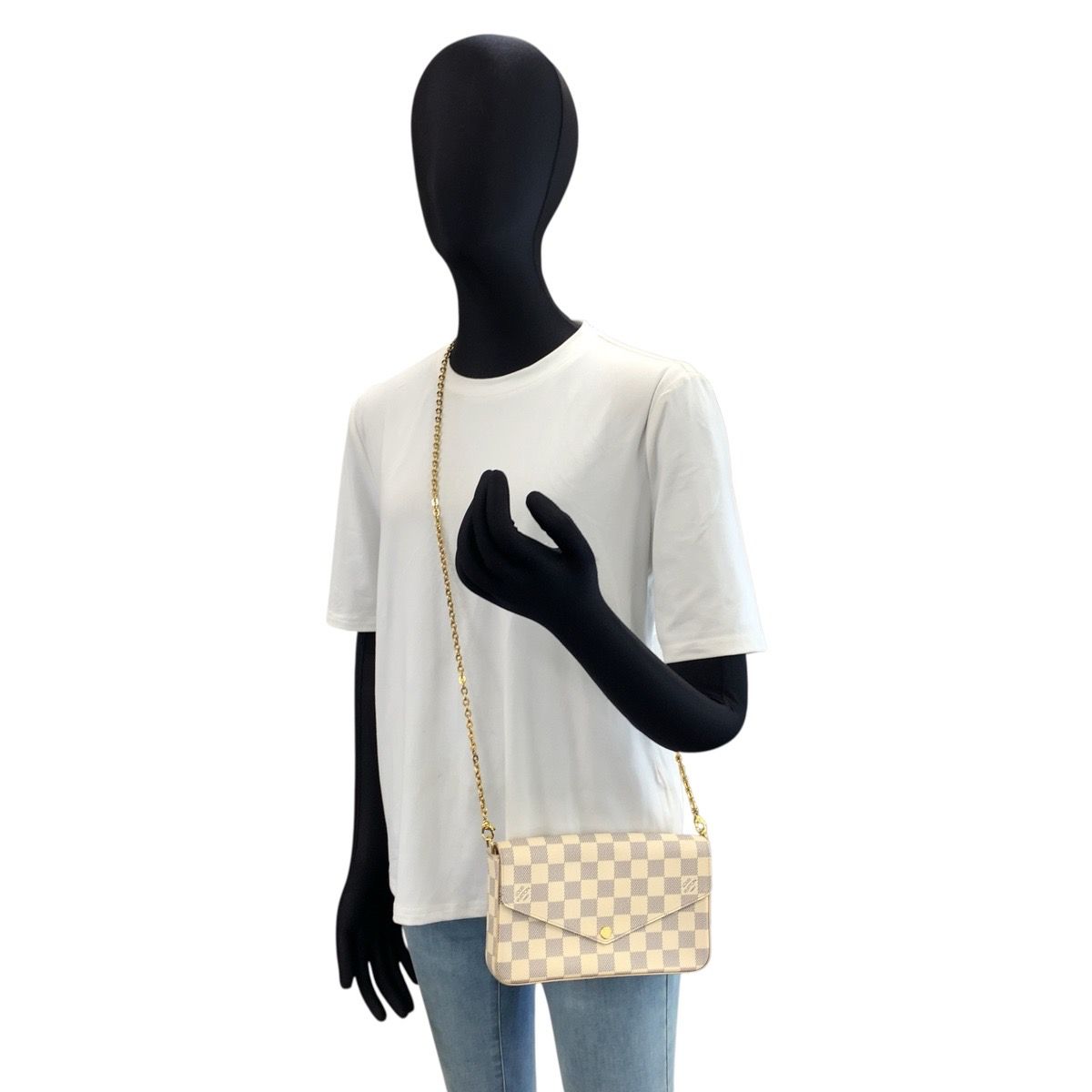Louis Vuitton Damier Azur Pochette Felicie Shoulder Bag Chain Wallet — view 7