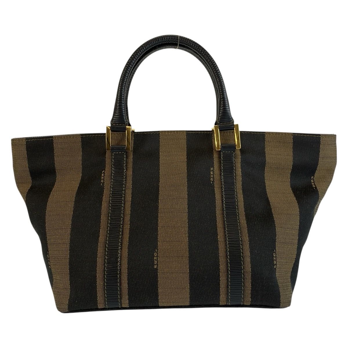 Fendi Vintage Pecan Brown Black Gold Canvas Leather Tote Bag