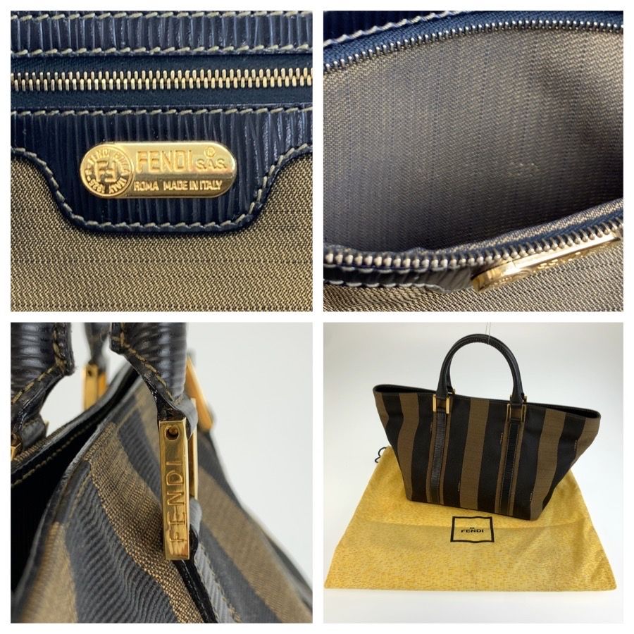 Fendi Vintage Pecan Brown Black Gold Canvas Leather Tote Bag — view 3
