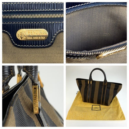 Fendi Vintage Pecan Brown Black Gold Canvas Leather Tote Bag — view 3