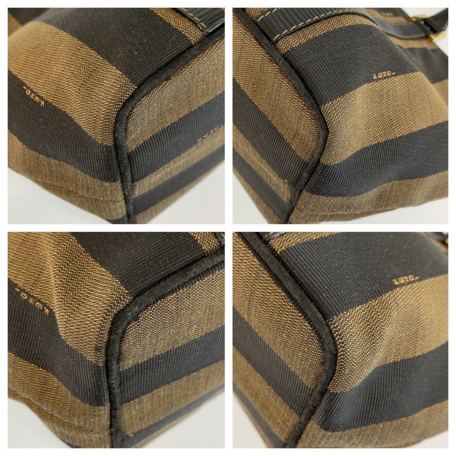 Fendi Vintage Pecan Brown Black Gold Canvas Leather Tote Bag — view 4