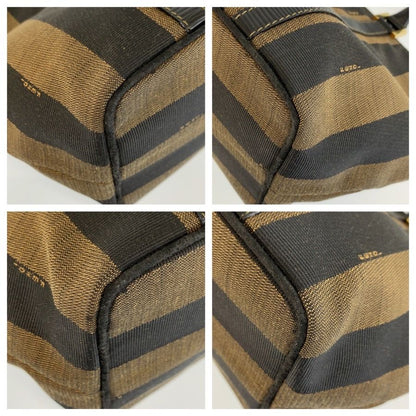 Fendi Vintage Pecan Brown Black Gold Canvas Leather Tote Bag — view 4