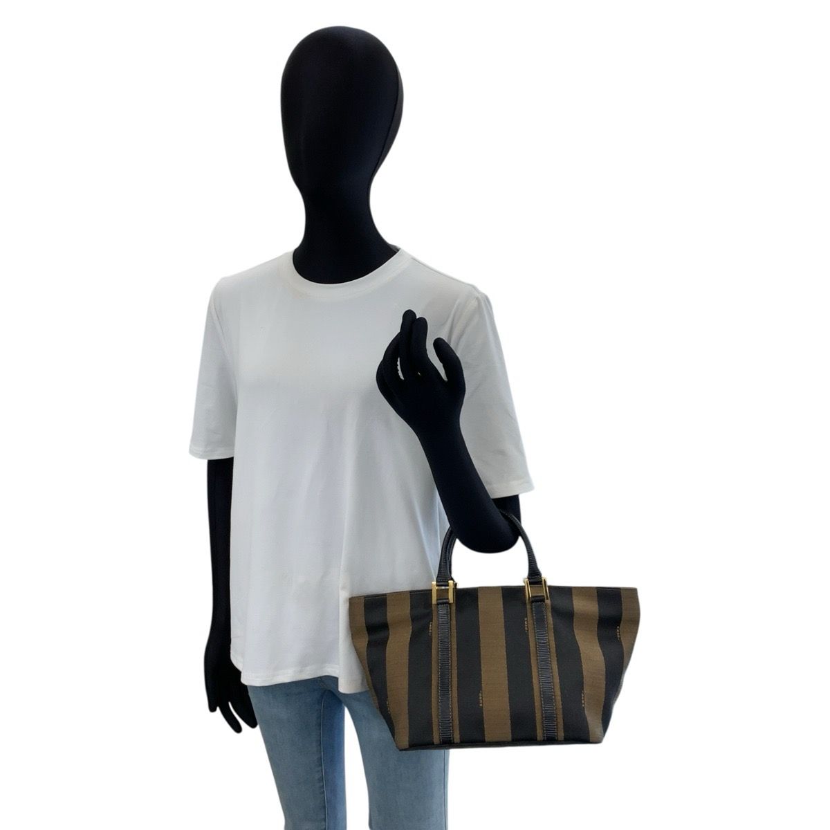 Fendi Vintage Pecan Brown Black Gold Canvas Leather Tote Bag — view 6