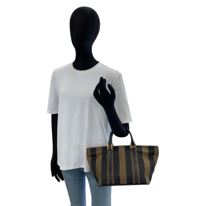 Fendi Vintage Pecan Brown Black Gold Canvas Leather Tote Bag — view 6