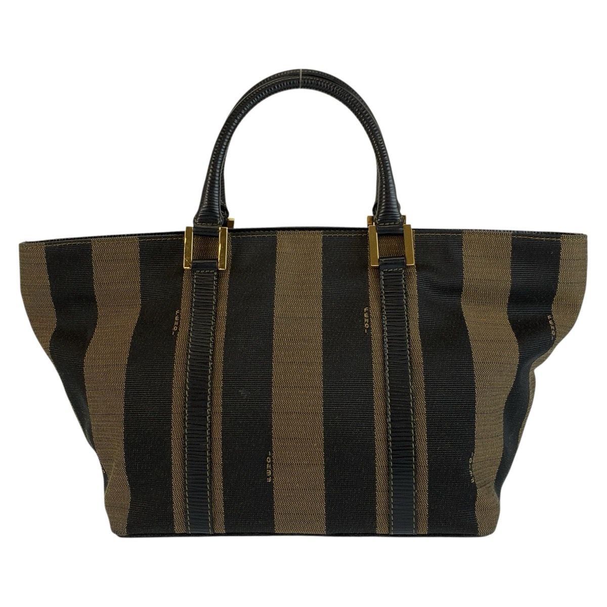 Fendi Vintage Pecan Brown Black Gold Canvas Leather Tote Bag — view 2