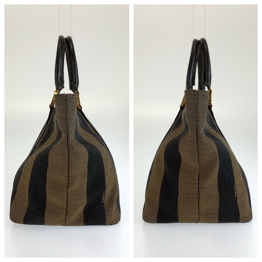 Fendi Vintage Pecan Brown Black Gold Canvas Leather Tote Bag — view 7