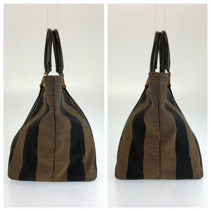Fendi Vintage Pecan Brown Black Gold Canvas Leather Tote Bag — view 7
