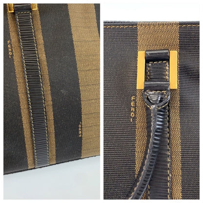 Fendi Vintage Pecan Brown Black Gold Canvas Leather Tote Bag — view 5