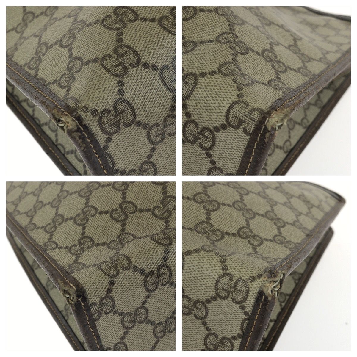 Gucci Vintage Sherry Line Beige Brown Gold GG Supreme Canvas Leather Business — view 3