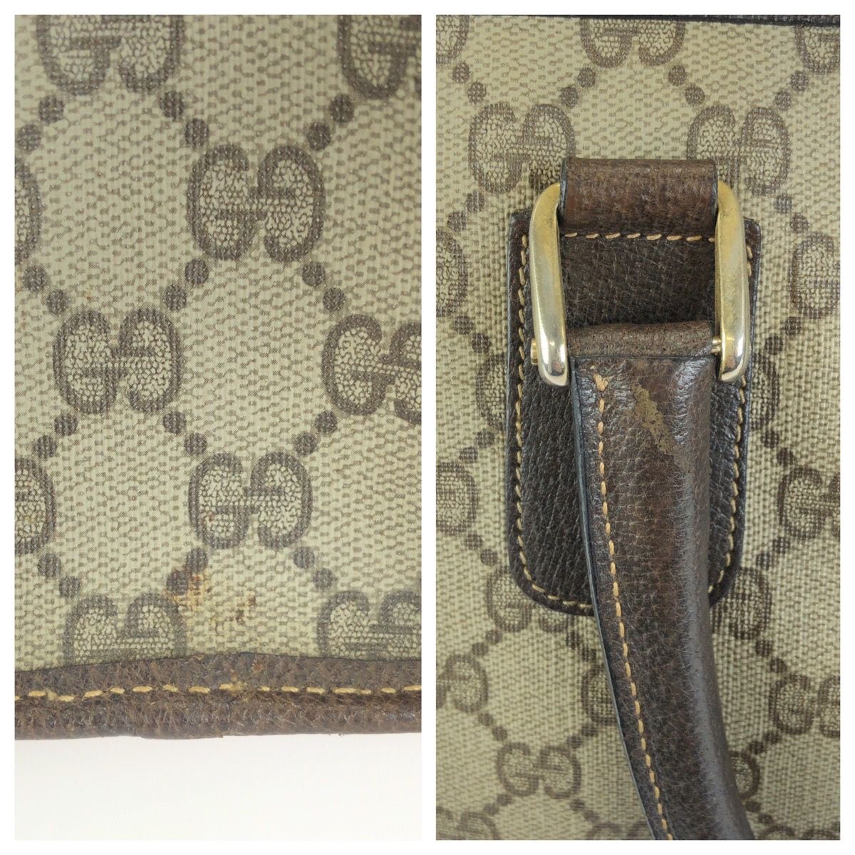 Gucci Vintage Sherry Line Beige Brown Gold GG Supreme Canvas Leather Business — view 6